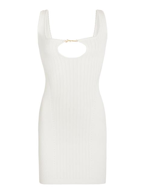 Sierra Charm-Detailed Ribbed-Knit Mini Dress ivory