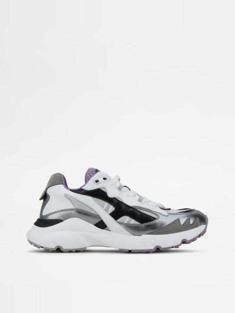 Tod's SNEAKERS IN LEATHER AND HIGH-TECH FABRIC - WHITE, SILVER, BLACK