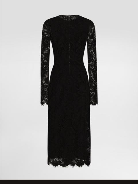 Dolce & Gabbana Flared calf-length floral lace dress with contrasting lining