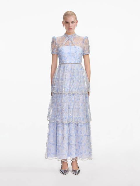 self-portrait Blue Beaded Sequin Lace Maxi Dress