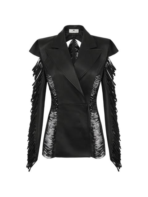 ELISABETTA FRANCHI double-breasted fringed leather jacket