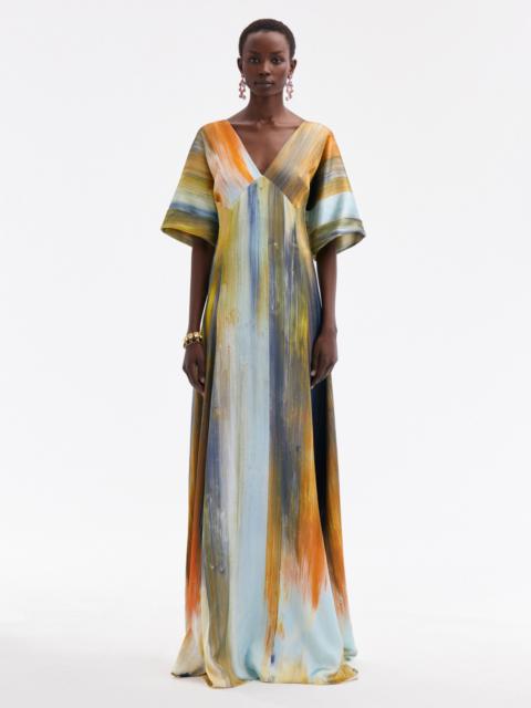 Oscar de la Renta ABSTRACT BRUSHSTROKE MAROCAINE GOWN