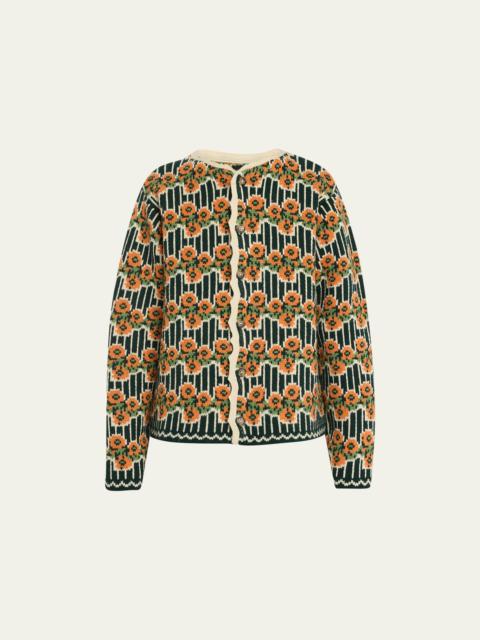 BODE Garden Floral Stripe Jacquard Wool Cardigan