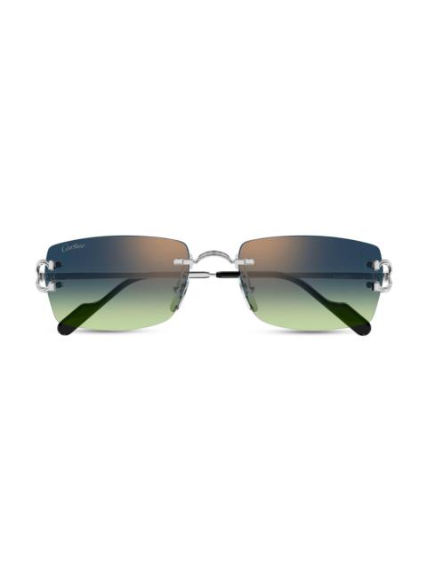 Cartier Men's C Décor 56MM Rimless Rectangular Sunglasses - Silver Blue