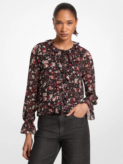 MICHAEL KORS Ruffled Floral Print Georgette Top