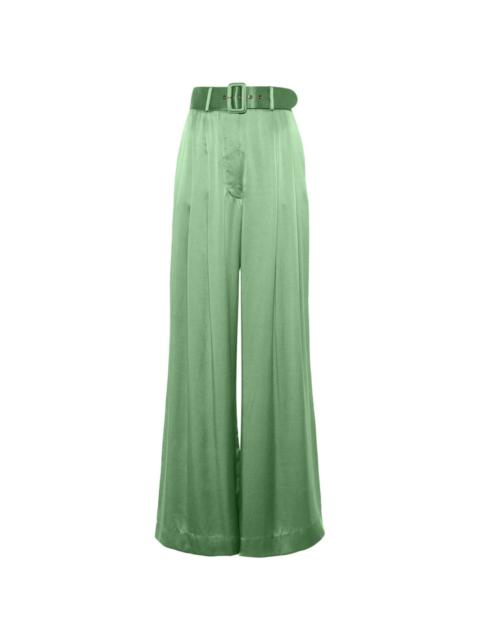silk pleated straight trousers
