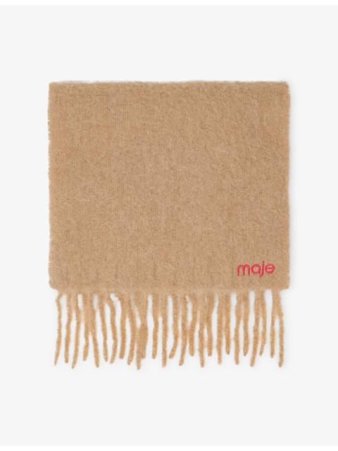 maje Fringed Logo-Embroidered Wool and Alpaca Scarf