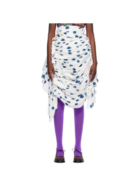 TAO Comme Des Garçons White & Indigo Polka Dot Midi Skirt