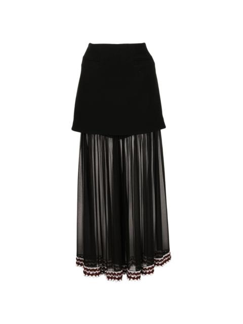 crochet-trim chiffon panel skirt