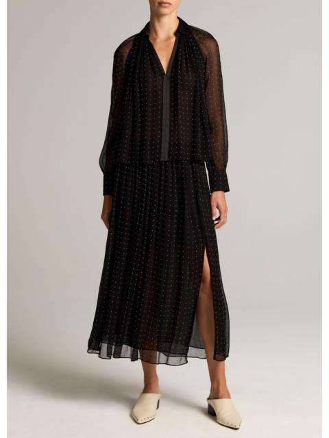 Vince Heat-Set Dot Chiffon Gathered Skirt