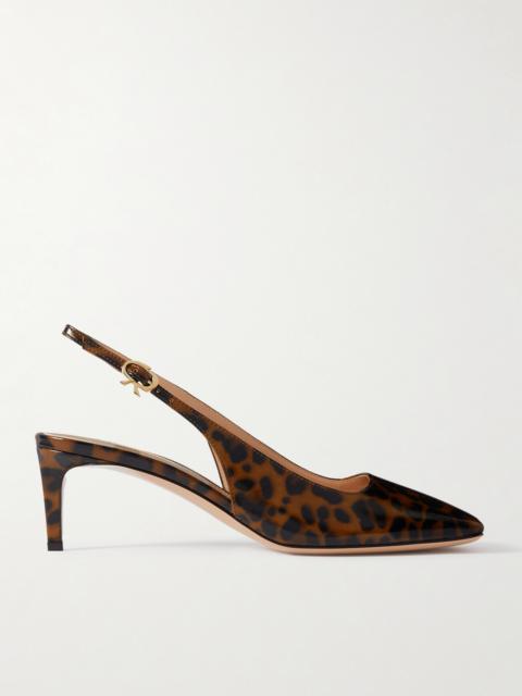 Gianvito Rossi Nuit 55 Leopard-print Glossed-leather Slingback Pumps