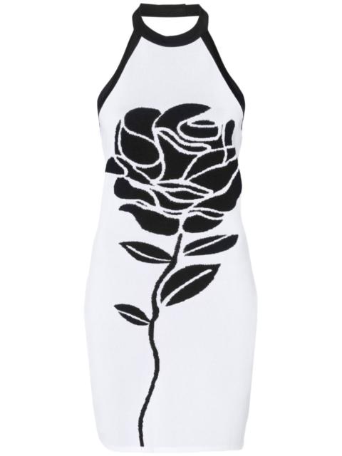 Balmain rose-intarsia halterneck minidress