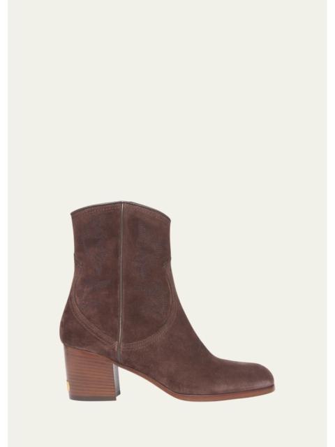 Valentino 40mm Bard Embroidered Suede Ankle Boots