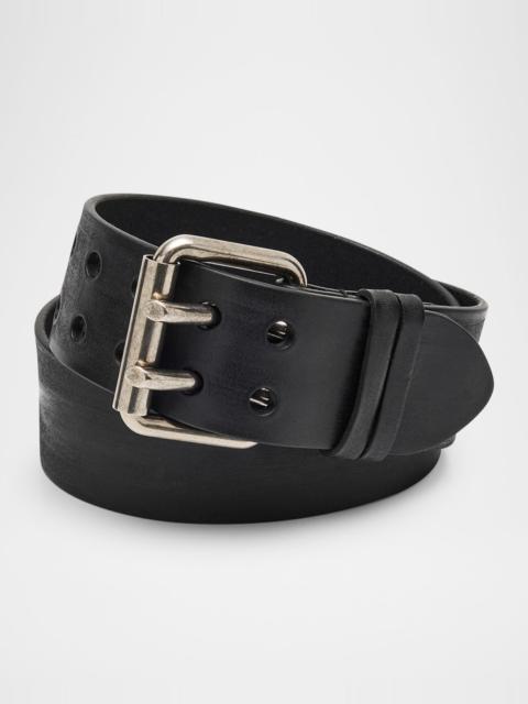 SAINT LAURENT Men's Leather Double-Pin Buckle Belt