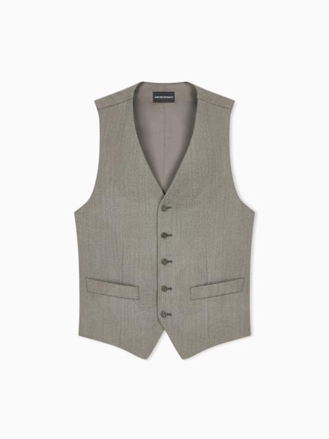 EMPORIO ARMANI SINGLE-BREASTED WAISTCOAT IN MÉLANGE VIRGIN WOOL