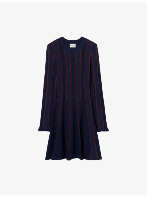 Claudie Pierlot Striped Long-Sleeved Knitted Mini Dress