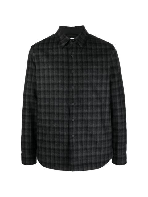 check-pattern spread-collar shirt