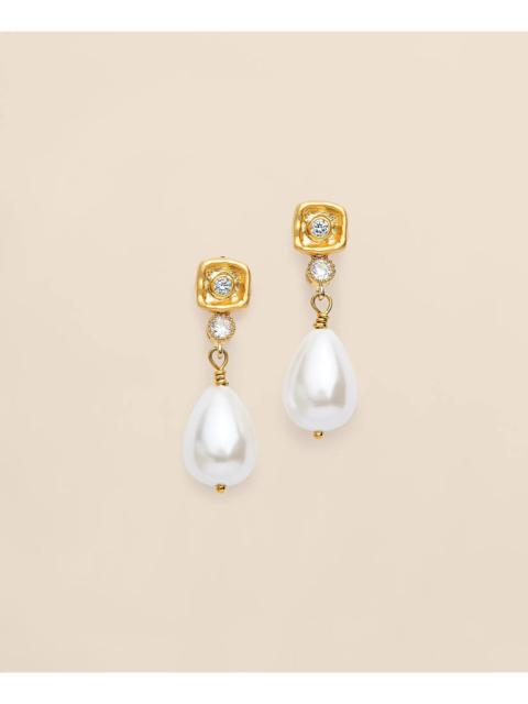 Brooks Brothers Loni Paul Shell & Pearl Earrings in 14K Plated Gold