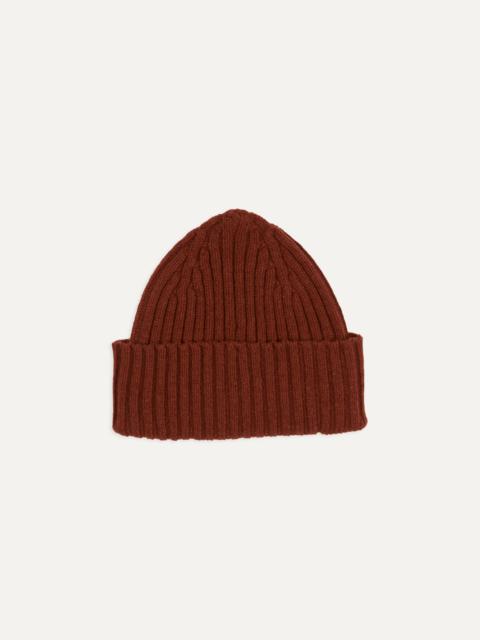 Drake's Burgundy Lambswool Ribbed Knit Cap