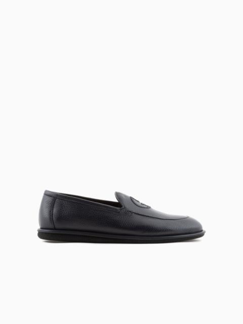 GIORGIO ARMANI Deerskin loafers with embroidered logo