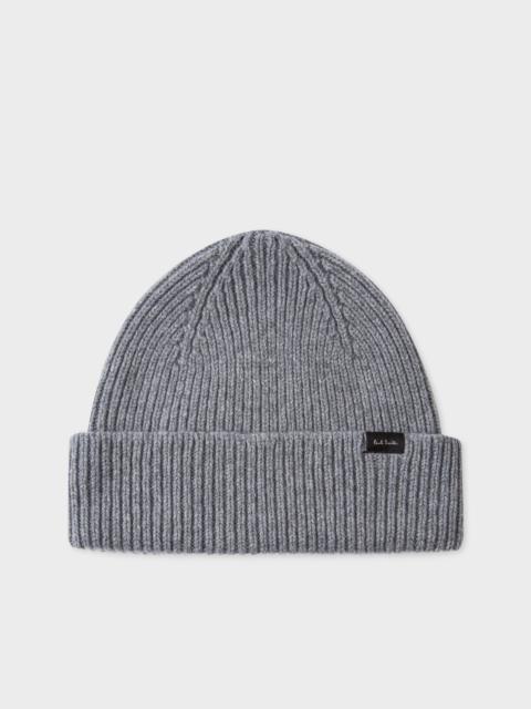 Paul Smith Grey Cashmere-Blend Ribbed Beanie Hat