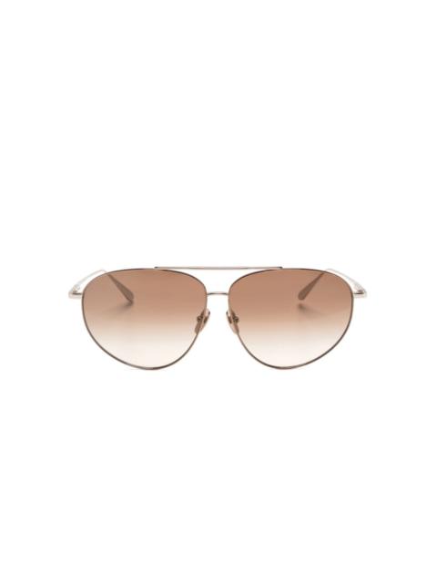 LINDA FARROW double-bridge pilot-frame sunglasses