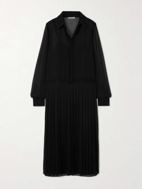 AMI Paris Pleated crepe midi shirt dress Black