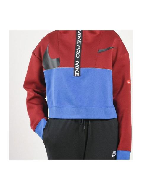 Nike (WMNS) Nike Pro Get Fit Dri-FIT Knit Colorblock Splicing Half Zipper Stand Collar Pullover 'Red Blue