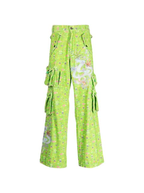 ERL graphic-print corduroy cargo trousers