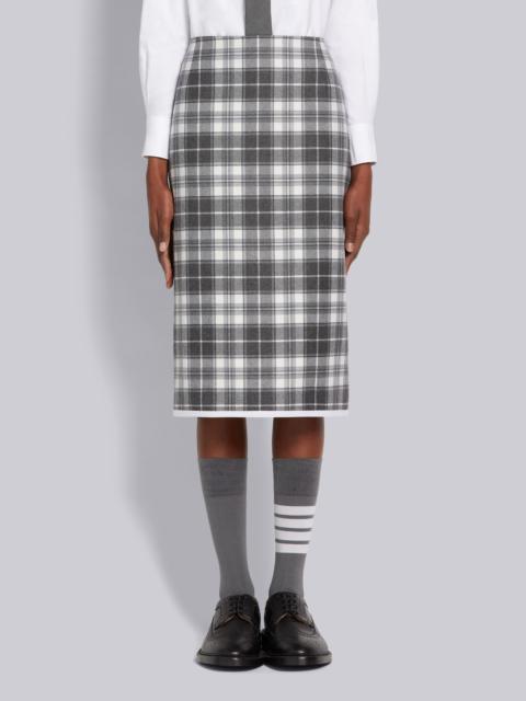 Thom Browne Medium Grey Tartan Check Wool Flannel Suiting Grosgrain Tipping Low-rise Knee-length Pencil Skirt