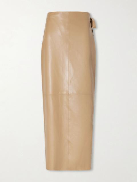 NOUR HAMMOUR Paneled leather maxi wrap skirt Camel