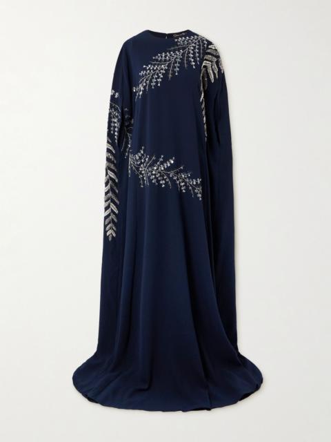 Oscar de la Renta Embellished stretch-silk georgette gown Navy