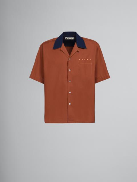 Marni BROWN LOGO PRINT POPLIN BOWLING SHIRT