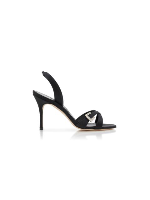 Manolo Blahnik Black Satin Slingback Sandals