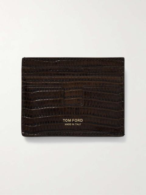 Lizard-Effect Glossed-Leather Cardholder