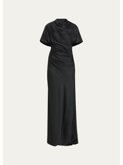 SIMKHAI Annibelis Draped Cape-Sleeve Satin Gown