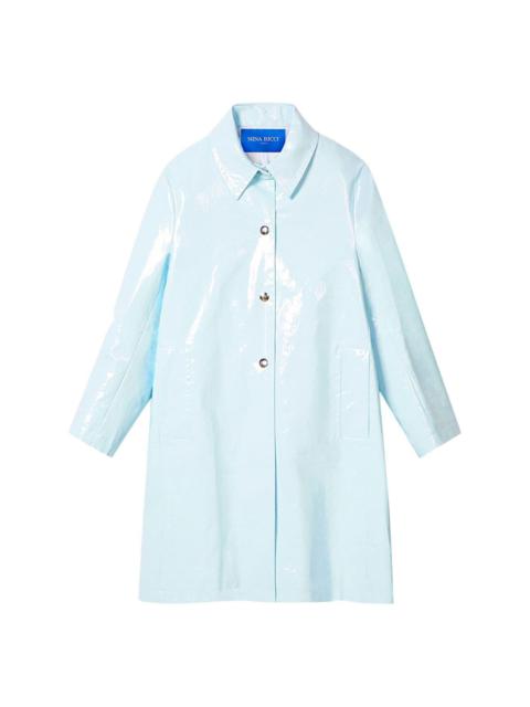 high-shine buttoned car coat