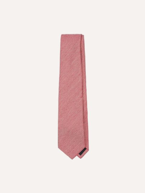 Drake's Red and Ecru Herringbone Linen Silk Tipped Tie