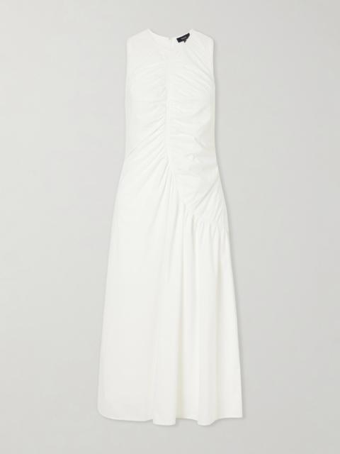 Theory Ruched Cotton-blend Sateen Midi Dress