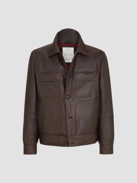 Brunello Cucinelli Men's Nappa Leather Outerwear Jacket with Thermore Padding - Coffee