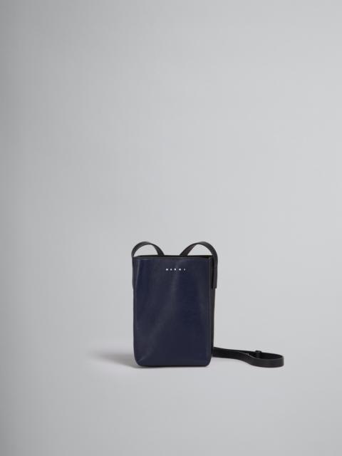 Marni MUSEO SOFT SMALL BAG IN BLUE AND BLACK SHINY LEATHER