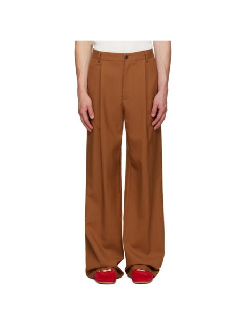 Dries Van Noten Tan Pleated Wool Trousers