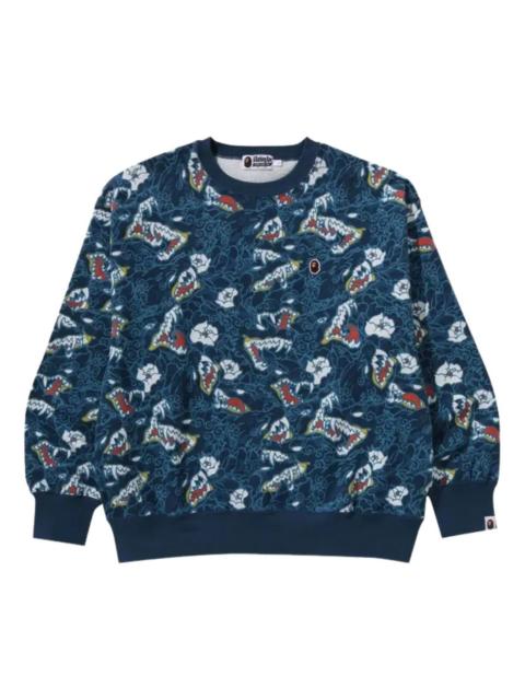 A BATHING APE® A Bathing Ape Japanese Tattoo Camo Relaxed Fit Crewneck Sweatshirt 'Blue' 1K80-113-009