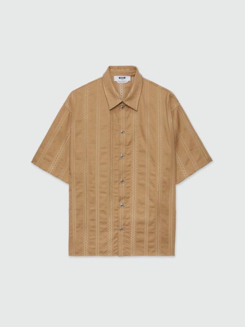 Gabardine shirt with stripes and embroidery