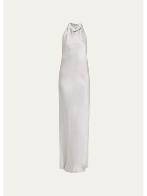 Brunello Cucinelli Fluid Silk Satin Cowl Halter Gown