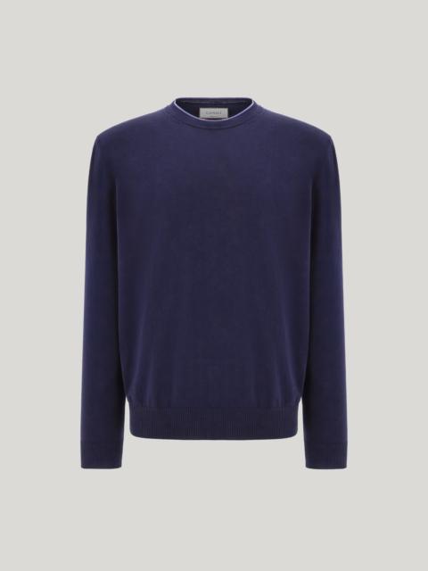 Canali BLUE GIZA COTTON CREW NECK WITH CONTRASTING PIPING