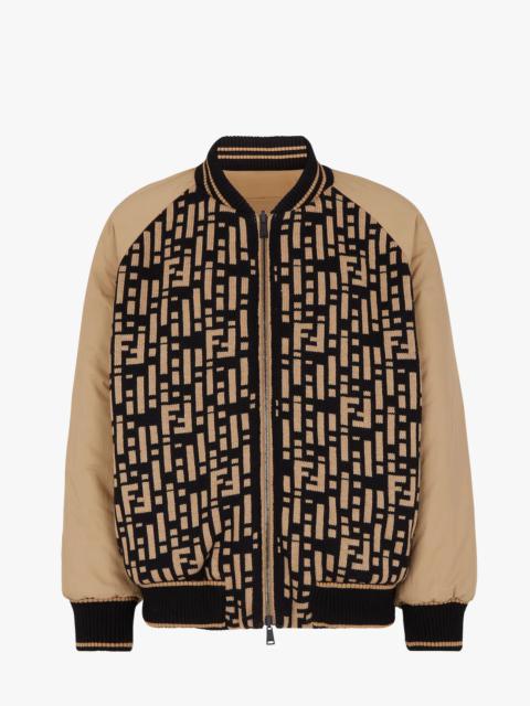 FENDI Multicolor nylon and knit bomber jacket