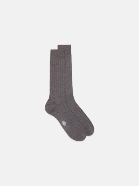 J. PRESS MADE-IN-ITALY BROWN MARL MID-CALF RIBBED WOOL SOCKS