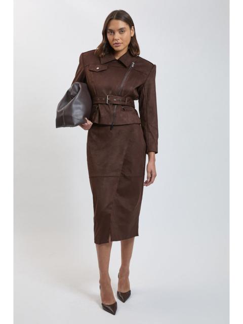 KAREN MILLEN Faux Leather Midi Pencil Skirt