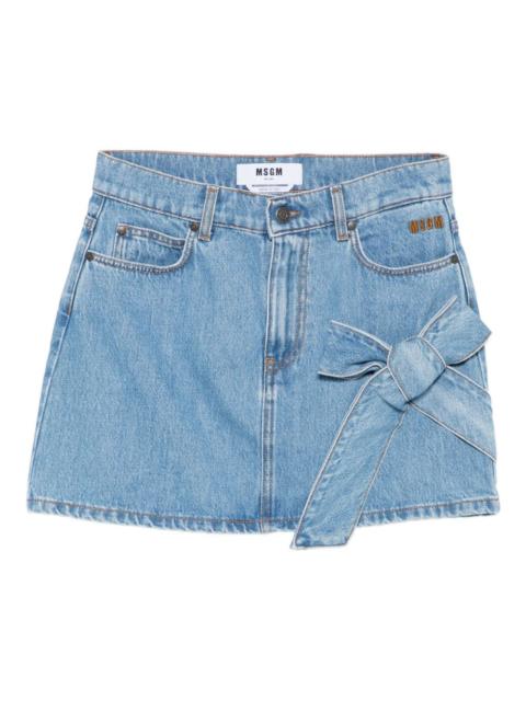 MSGM bow-detail denim mini straight skirt